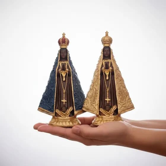 Nossa Senhora Aparecida Manto Azul Gesso Pó De Mármore 15 Cm