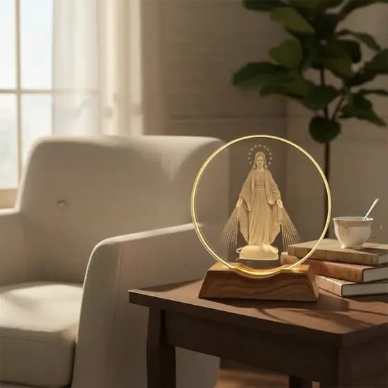 Luminária Nossa Senhora das Graças Decorativa em Vidro 10 cm USB Led Abajur de Mesa