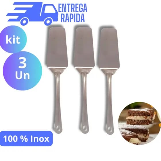 KIT 3 Espátula Utensílio de Cozinha em Aço Inox para Bolo Pudim e Doces