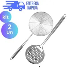 Kit Utensílios de Cozinha 2 Peças 100% Aço Inox Escumadeira Escumadeira profissional para fritura