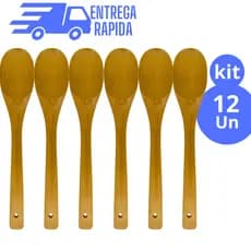 Kit 12 Colher de Bambu para cozinha multiuso 30cm