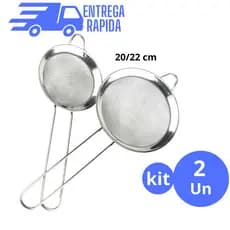 Kit 2 Peneira Coador Manual Em Aço Inox Para Cozinha 22cm 20cm