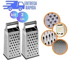 kit 2 Ralador de Legumes Inox 4 Faces Cabo Inox Para Cozinha 21 cm
