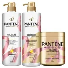 Kit Pantene Colageno Shampoo 510ml + Condicionador 510ml + Mascara 550ml Forca Brilho e Hidratacao