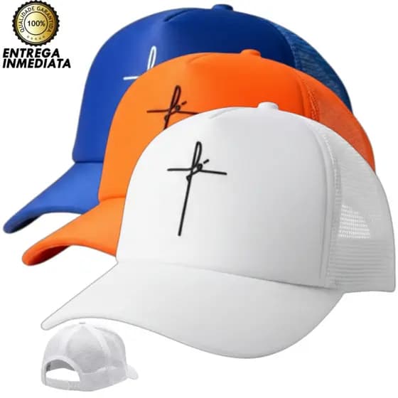 Boné Trucker Cruz Fé Cristã Unissex Aba Curva Ajustável Estilo Gospel Moda Masculino Feminino