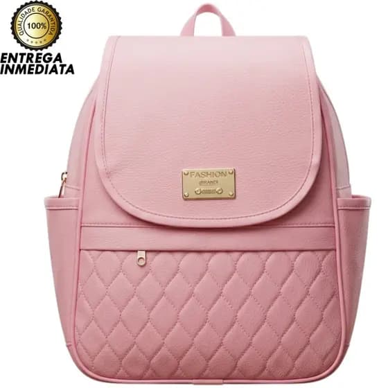 Mochila Juvenil Feminina Couro Sintético Luxo Matelassê Fashion Grande Impermeável Bolsa Escolar/Trabalho Moderna Resis