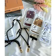 Cordão 2em1 kit cordão de pescoço com cordão de mão tecido com dourado aço cores neutras universal