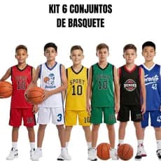 Kit 6 Conjuntos Infantil Masculino Esportivo Dia a Dia Tecido Leve e Confortável 6 Regata + 6 Short Sortidos