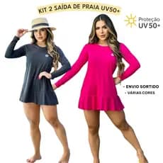Kit 2 Vestidos Saída de Praia Feminina com Proteção UV50+ Moda Praia Verão Férias Malha Fria, Leve e Confortável