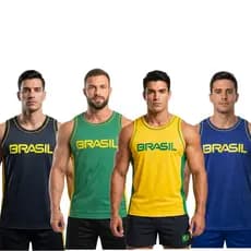 Regata Masculina Brasil Esportiva Academia Treino Corrida Leve Respirável Confortável