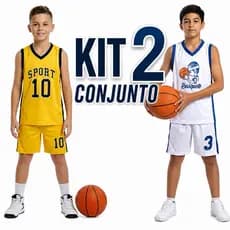 Kit 2 Conjuntos Basquete Infantil Masculino Menino Regata Short Secagem Rapida Respirável