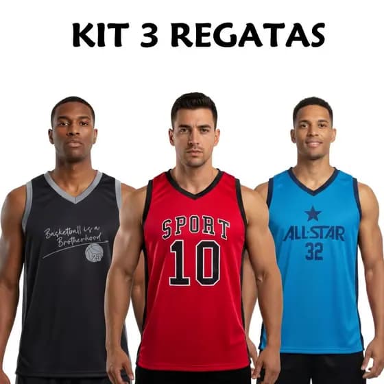 Kit 3 Camisetas Regata Masculina de Basquete Esportiva para Academia, Treino e Uso Casual