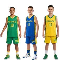 Kit Conjunto Infantil Brasil Menino 6 a 12 Anos – Roupa Esportiva Leve Camiseta + Short Estilo Copa | Envio Rápido