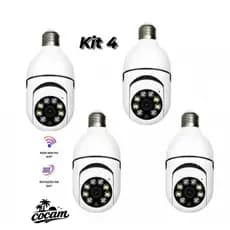 Kit 4 Câmera De Segurança Lâmpada Sem Fio À Prova D'água COCAM Visão Noturna full HD