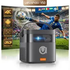 Projetor Portátil VEVSHAO V50 Com Bateria Recarregável | 1080P HD 500 ANSI Som 20W Filme Ao Ar Livre