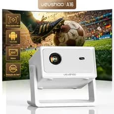 Projetor VEVSHAO A16 4K Foco Automático WiFi 6 360 ° Suporte Portátil