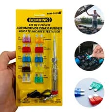 Kit Fusível Automotivo Elétrico 10 Unidades com Chave e Alicate Teste