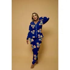 PIJAMA ESTILO AMERICANO LONGO ESTAMPA URSINHOS AZUL
