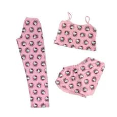 CONJUNTO PIJAMA 3 PEÇAS CALÇA SHORTS E CROPPED PERSONAGENS ROSINHA