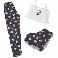CONJUNTO 3 PEÇAS CALÇA,BLUSA E SHORTS PERSONAGEM PRETO
