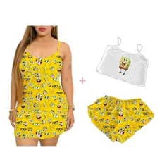 KIT CAMISOLA E BABY DOLL PERSONAGENS AMARELO