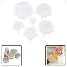 Kit Tampas De Silicone Flexíveis Reutilizáveis Hermética 6 Peças Multiuso para Conservação de Alimentos