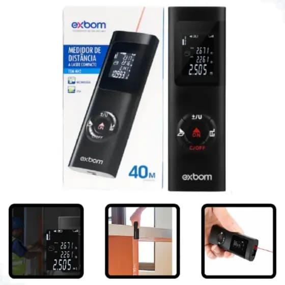 Trena Medidor  Digital 40m com Nível Eletrônico, Visor LED, Funções de Distância, Área, Volume, Pitágoras, USB-C,