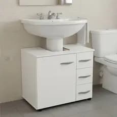 Gabinete Balcão Armário Baixo Banheiro 3 Gavetas Rodas 60cm Lavabo Gaveteiro Encaixe Pia Branco