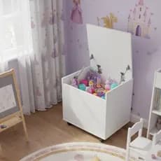 Caixa Baú Organizador Brinquedos Rodas Quarto Infantil Brinquedoteca Roupas Documentos Compacto MDF