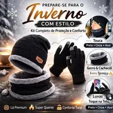 Kit Frio Touca Gorro Luva Cachecol Meia Confortável Térmica Inverno Quentinho Masculino Feminino (TOUCA+CACHECOL-02)