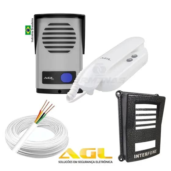 Kit Interfone + Porteiro Agl + Protetor + 100 Metros De Cabo