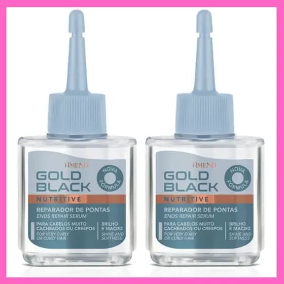 Kit 2 Reparador Pontas Cabelos Cacheados Amend Cosmetics Gold Black
