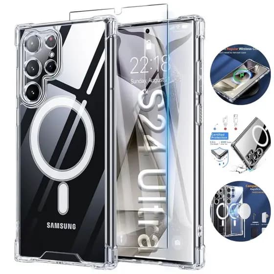 Capinha Capa Para S23 S24 S25 S26 Ultra FE Edge Plus+ PELICULA Case Magsafe Magnética Anel Transparente rígida