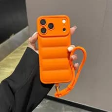 Capinha Capa Para IPhone 17 Pro 17 Pro Max Puffer Puff Cordão Alça Almofada Case Proteção Camera