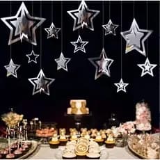 Kit 11 Aplique Para Teto Estrela 3D Enfeite Metalizado Decoração Aniversário prata