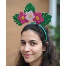 Tiara Arco Tropical Flores Folhas EVA Carnaval Bloquinho Colorido