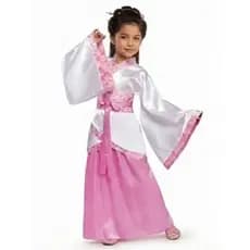 Fantasia Infantil Japonesa Gueixa Luxo Rosa com Kimono Tradicional Chinesa