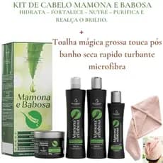 Kit Capilar Profissional Mamona e Babosa com 4 itens Bio Instinto + 1 Toalha Mágica Grossa Touca Pós Banho, Cabelo Seca