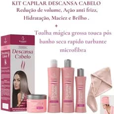 Kit Capilar Profisional Descansa Cabelo  com 4 Itens Bio Instinto + 1 Toalha Mágica Grossa Touca Pós Banho, Cabelo Seca