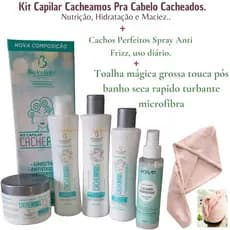 Kit Capilar Cabelos Cacheados Cacheamos com 4 itens  Bio instinto + Cachos Perfeitos Spray Anti Frizz 120ml  + 1 Toalha
