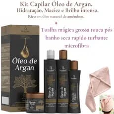 Kit Capilar Óleo de Argan - 4 itens - Bio Instinto + 1Toalha Mágica Grossa Touca Pós Banho, Cabelo Seca Rápido Turbante