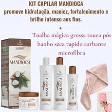 kit Tratamento Capilar  Mandioca . força , Nutrição e Maciez . c/4 Itens - Bio instinto + 1 Toalha Mágica Grossa Touca P