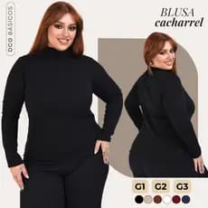 Blusa Feminina Cacharrel Manga Longa Gola Alta Plus Size G1 ao G3