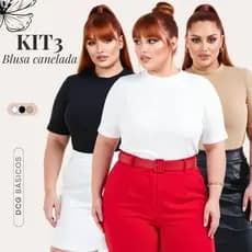 Kit C/ 3 Blusas Femininas Plus Size Manga Curta Gola Redonda Fresquinha G1 ao G3