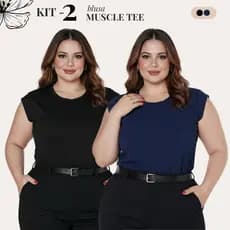 Kit C/2 Blusas Femininas Plus Size Muscle Tee Gola Redonda Casual Básica Lisa G1 ao G3