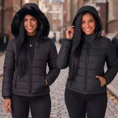 Jaqueta Feminina Puffer Impermeável com Bolso Zíper Reforçado Capuz Removível Peluciado ou Liso P ao GG