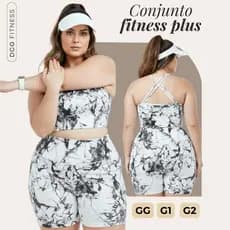 Conjunto Fitness Feminino Plus Size Marmorizado Short Forrado e Top Trançado GG ao G2