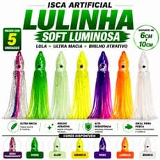 Isca Artificial Lulinha Soft Luminosa Lula Pacote com 5 Unidades 6 cm ou 10 cm Variedade de cores