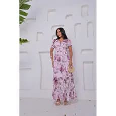 vestido tule estampado folhagem otimo para casamentos y eventos con bojo decote V