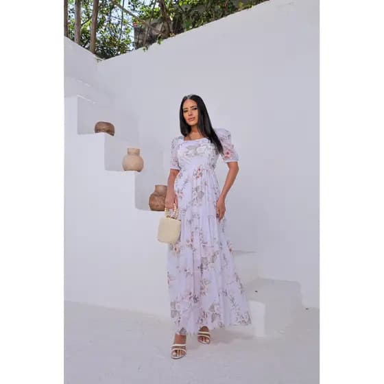 VESTIDO LONGO MANGA CURTA NOIVADO CASAMENTOS